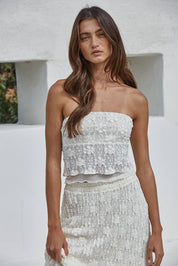 Knit Floral Lace Tube Top