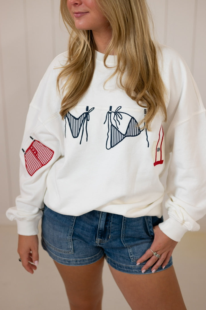 White Summer Clothespin Sweatshirt