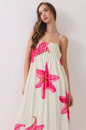 Cream & Pink Floral Maxi Dress