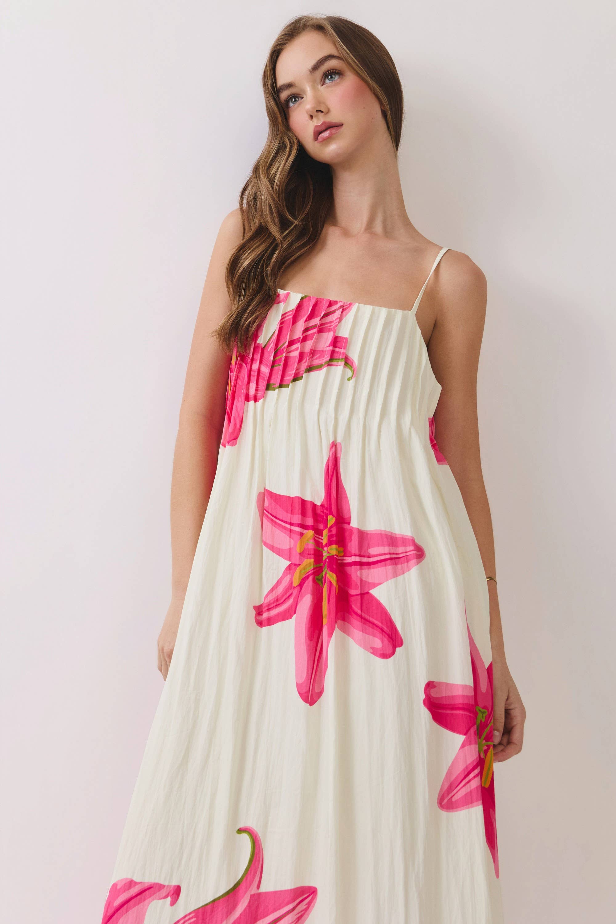 Cream & Pink Floral Maxi Dress