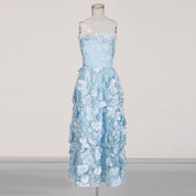 Blue 3D Flower Strapless Dress
