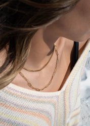 18K Gold Stainless Steel and Paperclip Layered Chain Necklace
