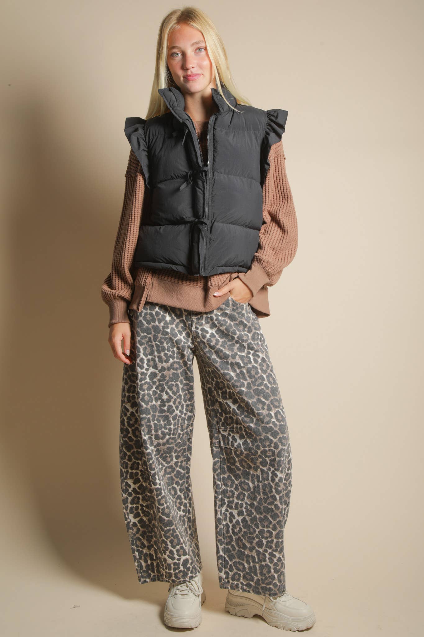 Black Front Bow Puffer Vest