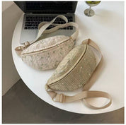 RAFFIA STRAW WAIST FANNY PACK CROSSBODY BELT BAG