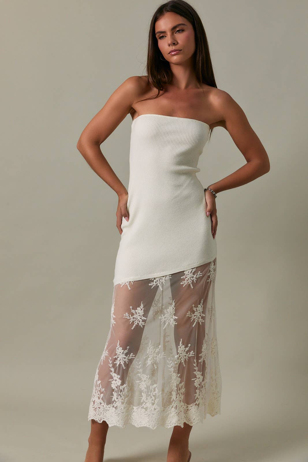 White Lace Sweater Tube Dress