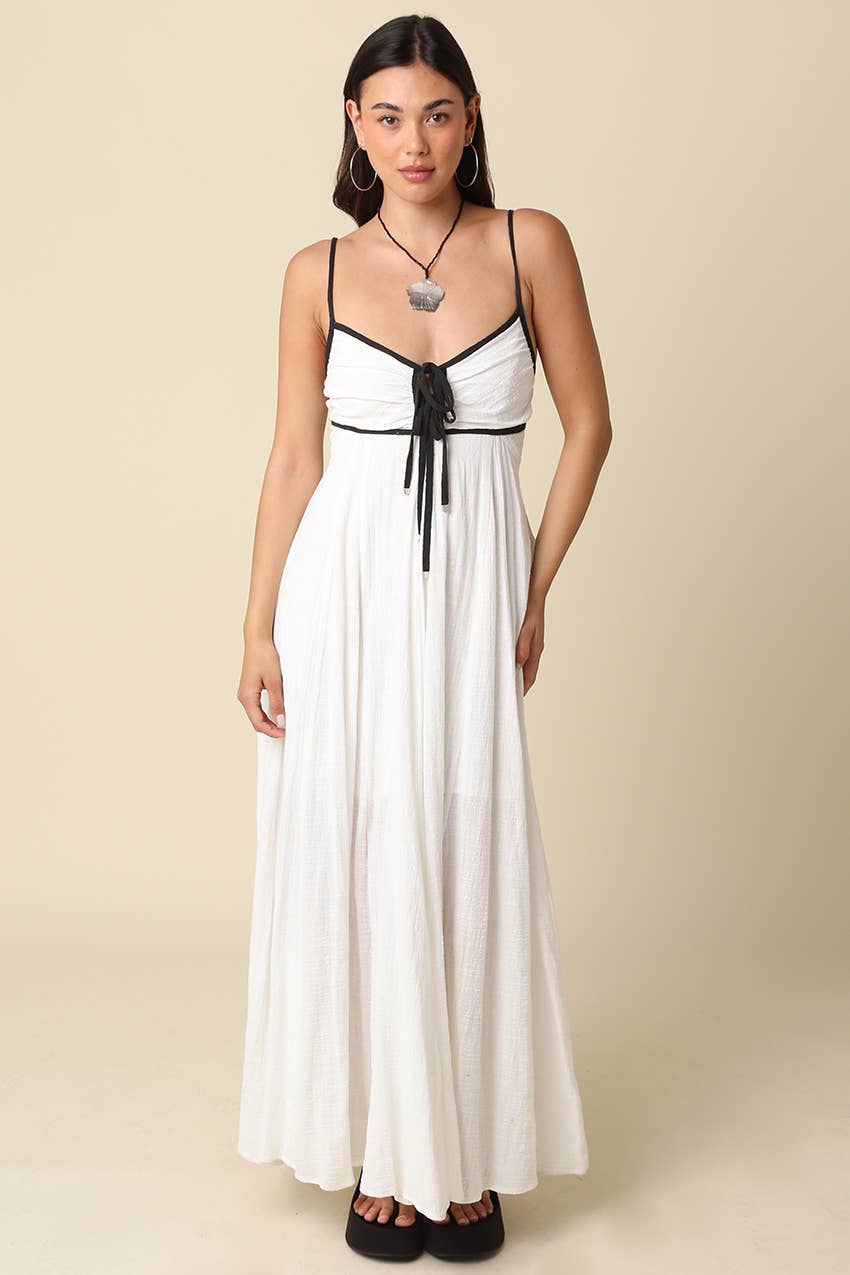 White Sian Contrast Tie Maxi Dress