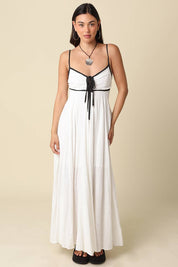 White Sian Contrast Tie Maxi Dress