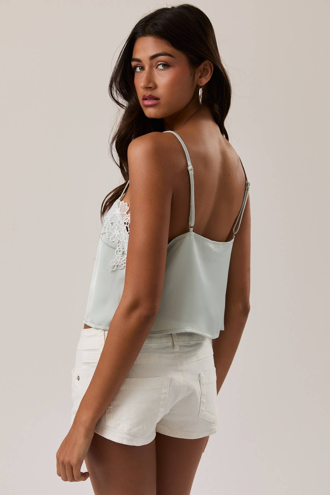 Mint Lace Satin Crop Top