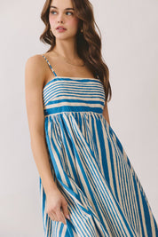 Blue Stripe Smocked Midi Dress