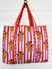 Striped Jaguar Large Quilted Tote Bag