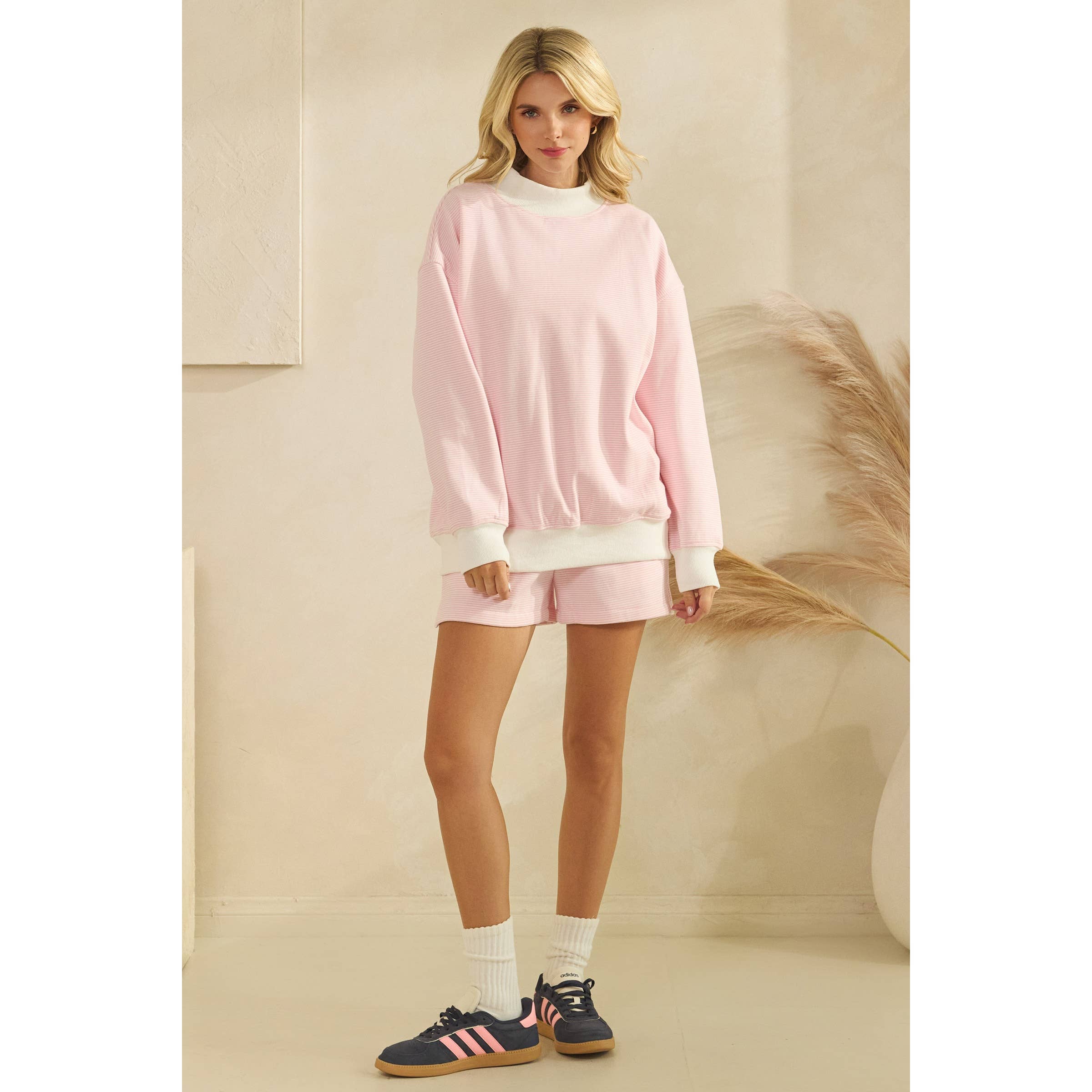 Pink Striped Mockneck