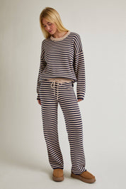 Navy & Taupe Stripe Sweater & Pants Set
