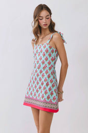 Floral Print Mini Dress with Border Hem