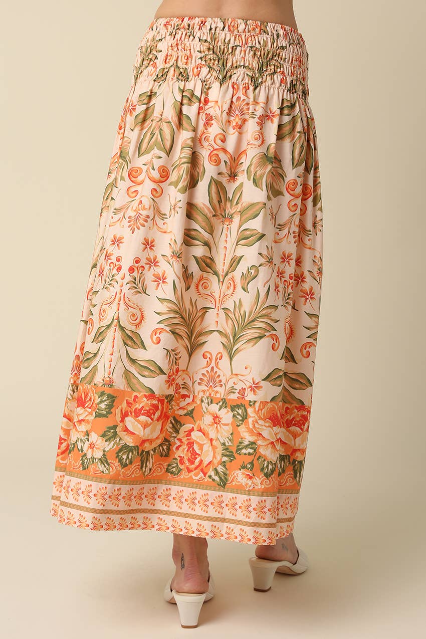 Orange Floral Maxi Skirt