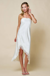 Cream Strapless Satin Midi Dress