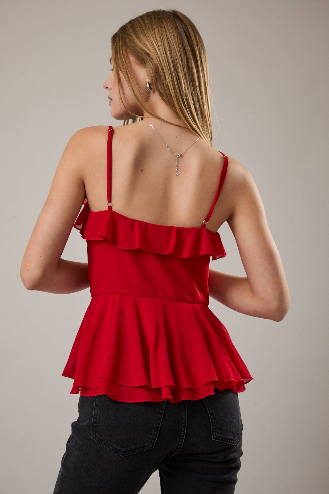 Red Ruffle Peplum Tank