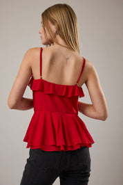 Red Ruffle Peplum Tank