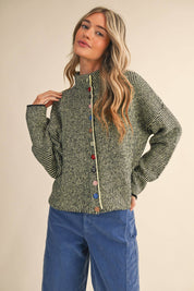 Striped Sweater Cardigan With Colorful Buttons