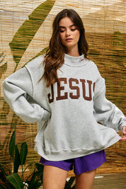 Brown Embroidered Jesus Gray Mockneck