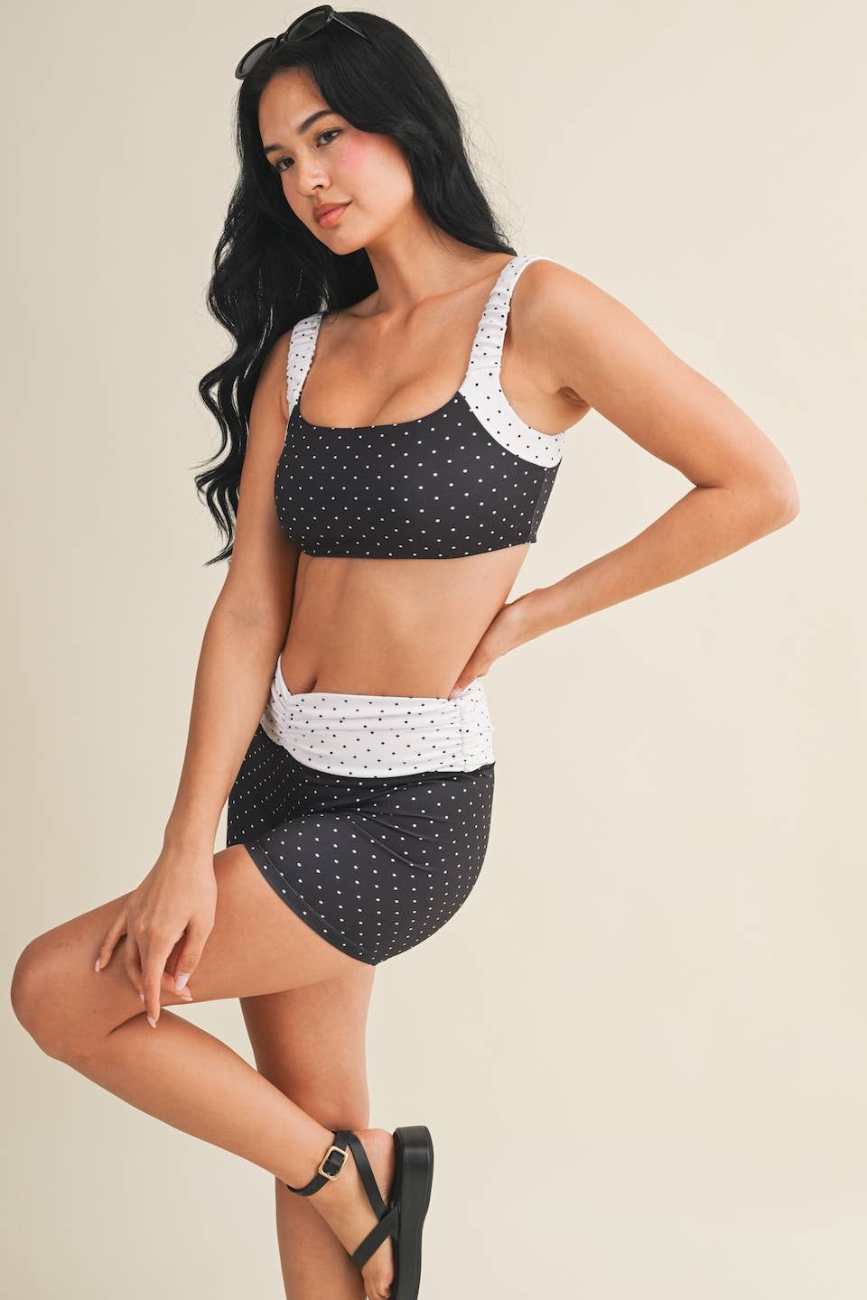 Polka Dot Scrunched Sports Bra