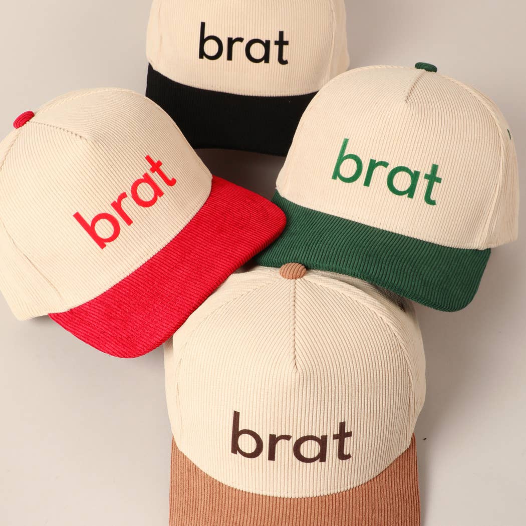 Brat Typographic Two-Tone 5 Panel Corduroy Baseball Cap