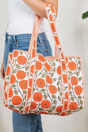 Orange Marigolds Quilted Tote Bag