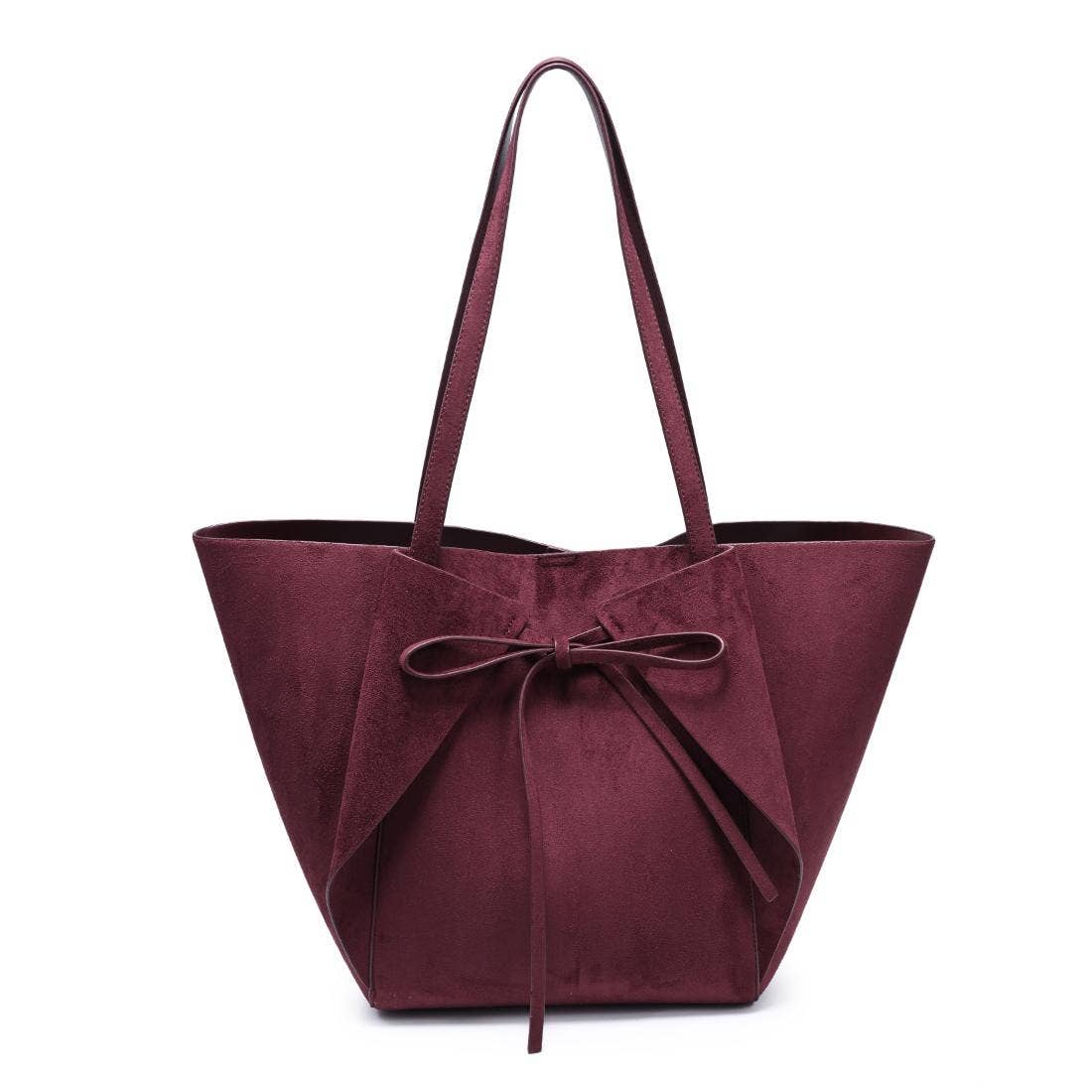 Burgundy Bow Front Suede Tote