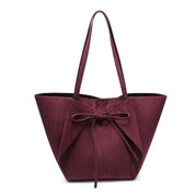 Burgundy Bow Front Suede Tote