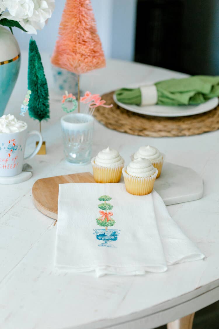 Topiary Watercolor Tea Towel