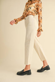 Cream High Waist Cropped Wide Leg Pants