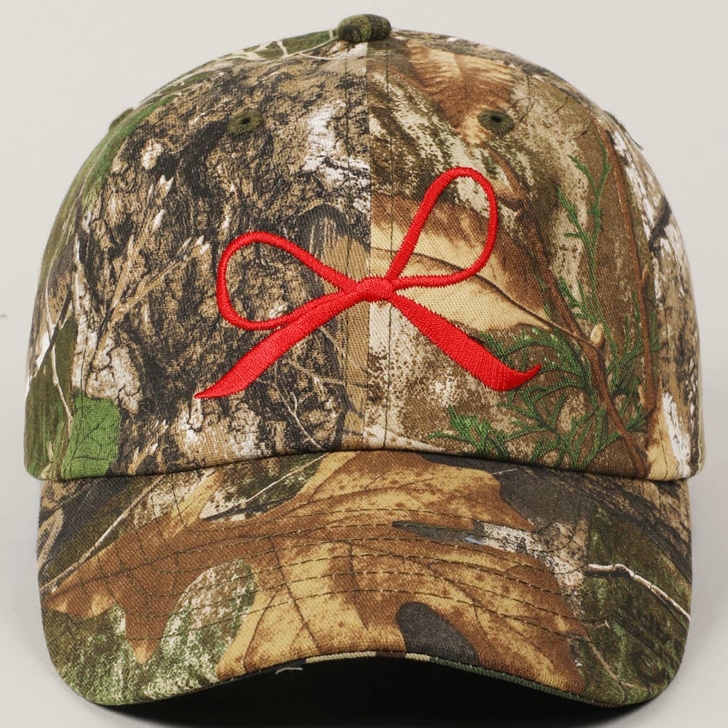 Ribbon Bow Embroidery Camo Baseball Cap