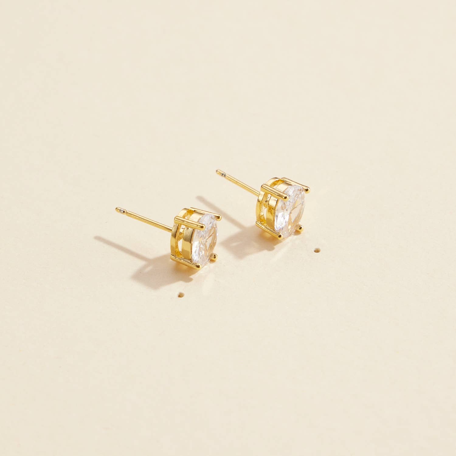 Oval CZ Gold Dip Stud Earrings