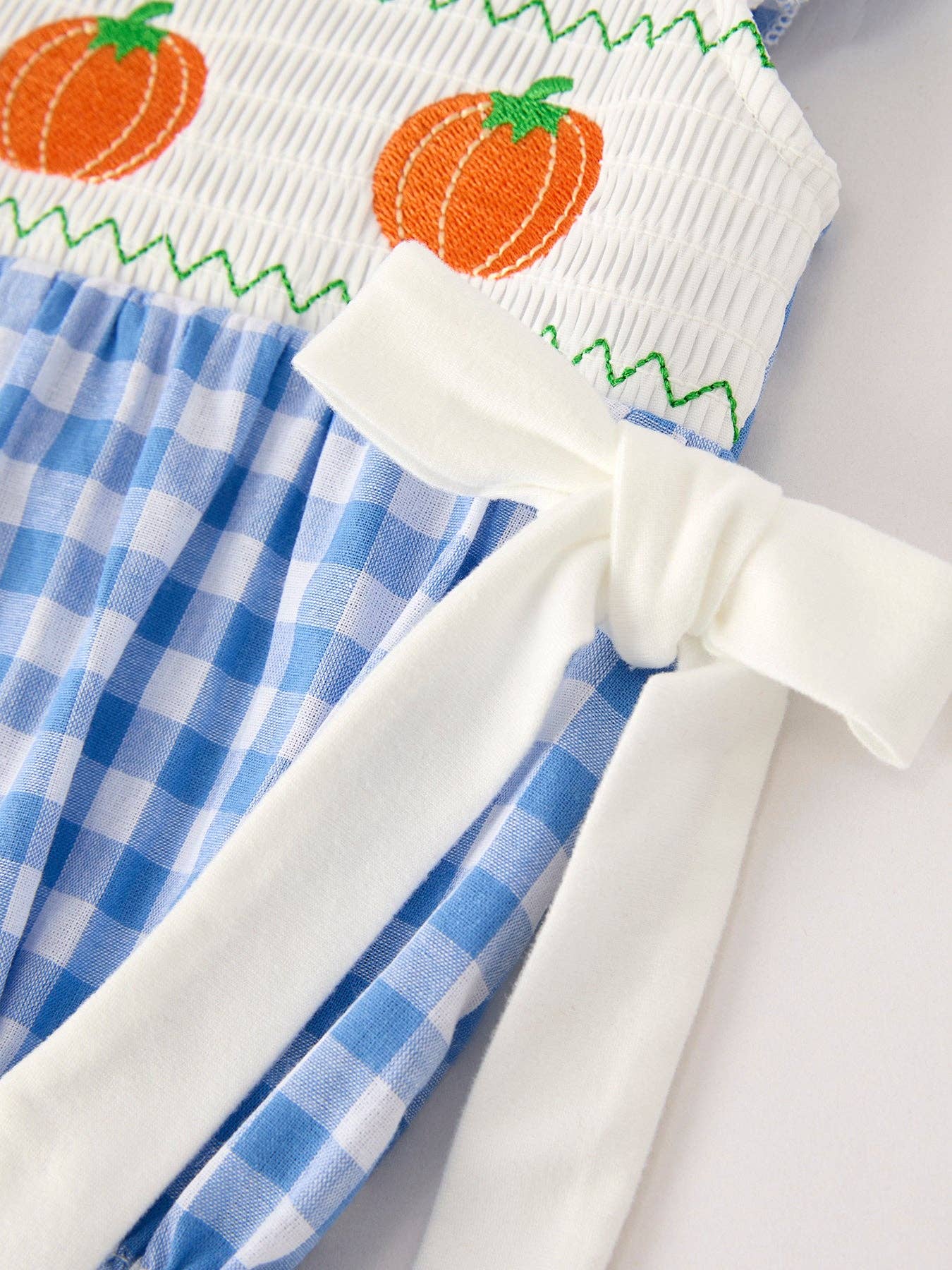 Blue Pumpkin Smock Embroidery Baby Girl Romper