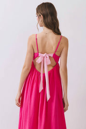 Pink Open Back Tie Strap Maxi Dress
