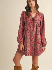 Red Floral Corduroy Mini Dress