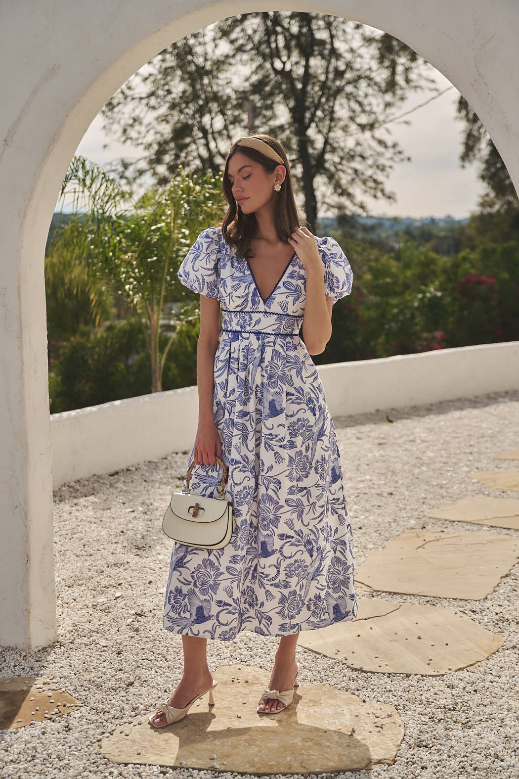 Blue Jaylene Pleated Maxi Dress Virda Floral