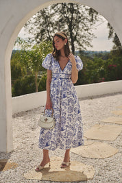 Blue Jaylene Pleated Maxi Dress Virda Floral