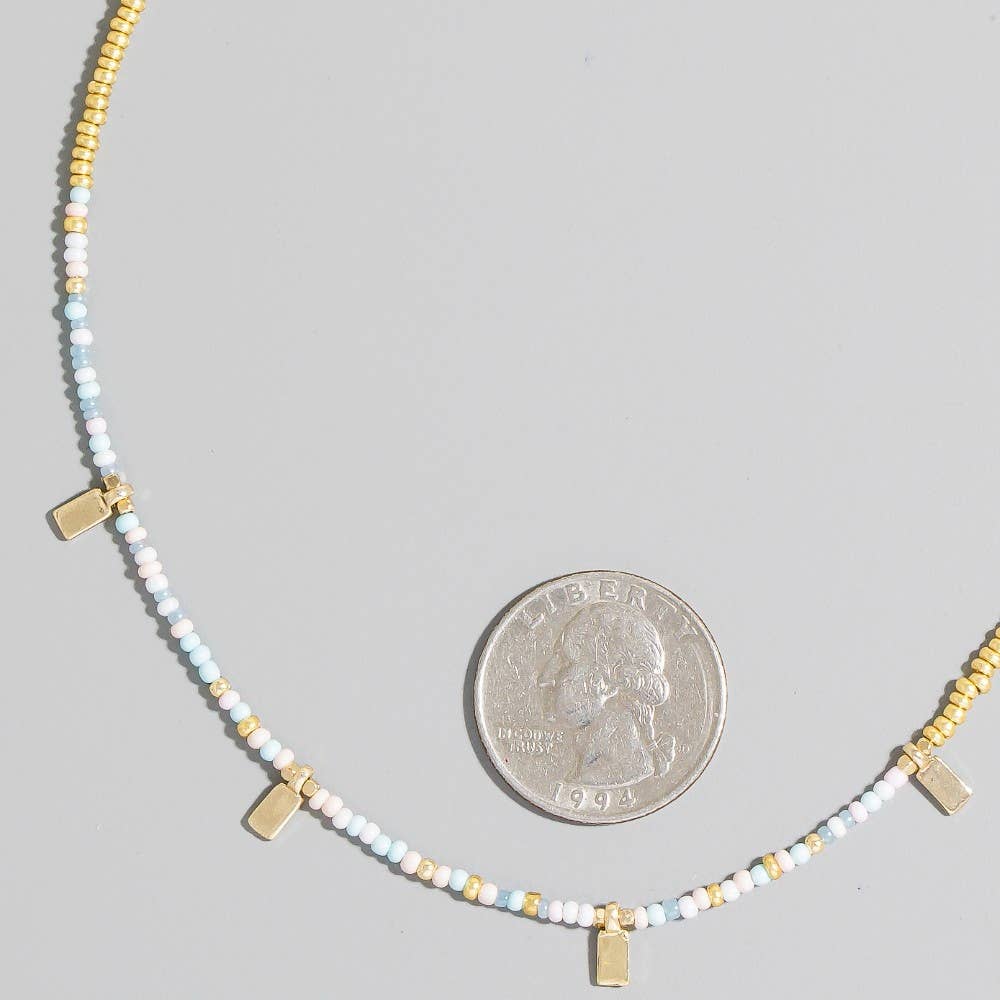 Rectangle Station Charms Seed Beaded Necklace