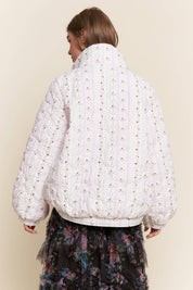Floral Print Double Collar Jacket