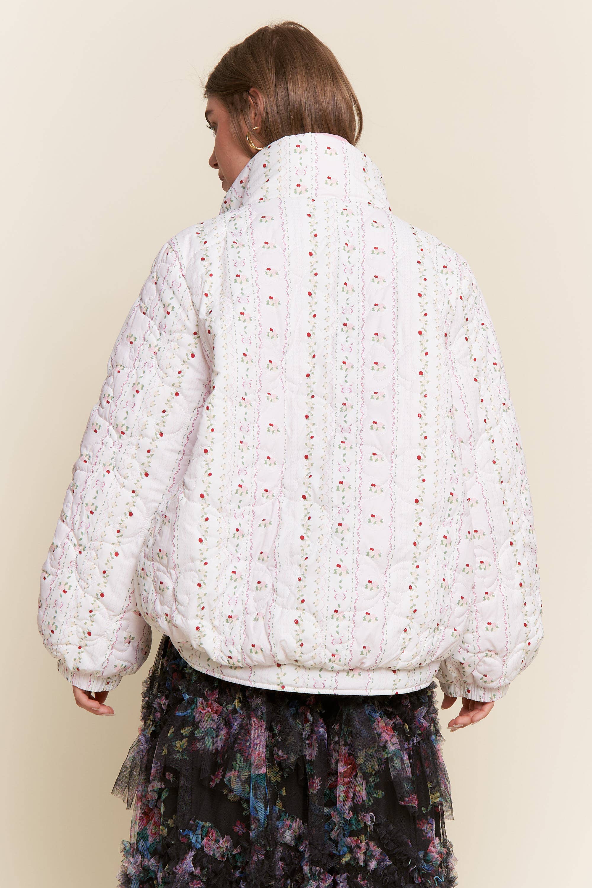 Floral Print Double Collar Jacket