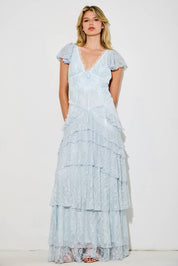 Blue Lace Ruffle Maxi Dress
