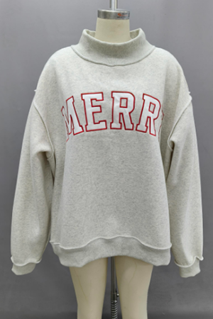 Grey 'MERRY' Mock Neck Sweatshirt