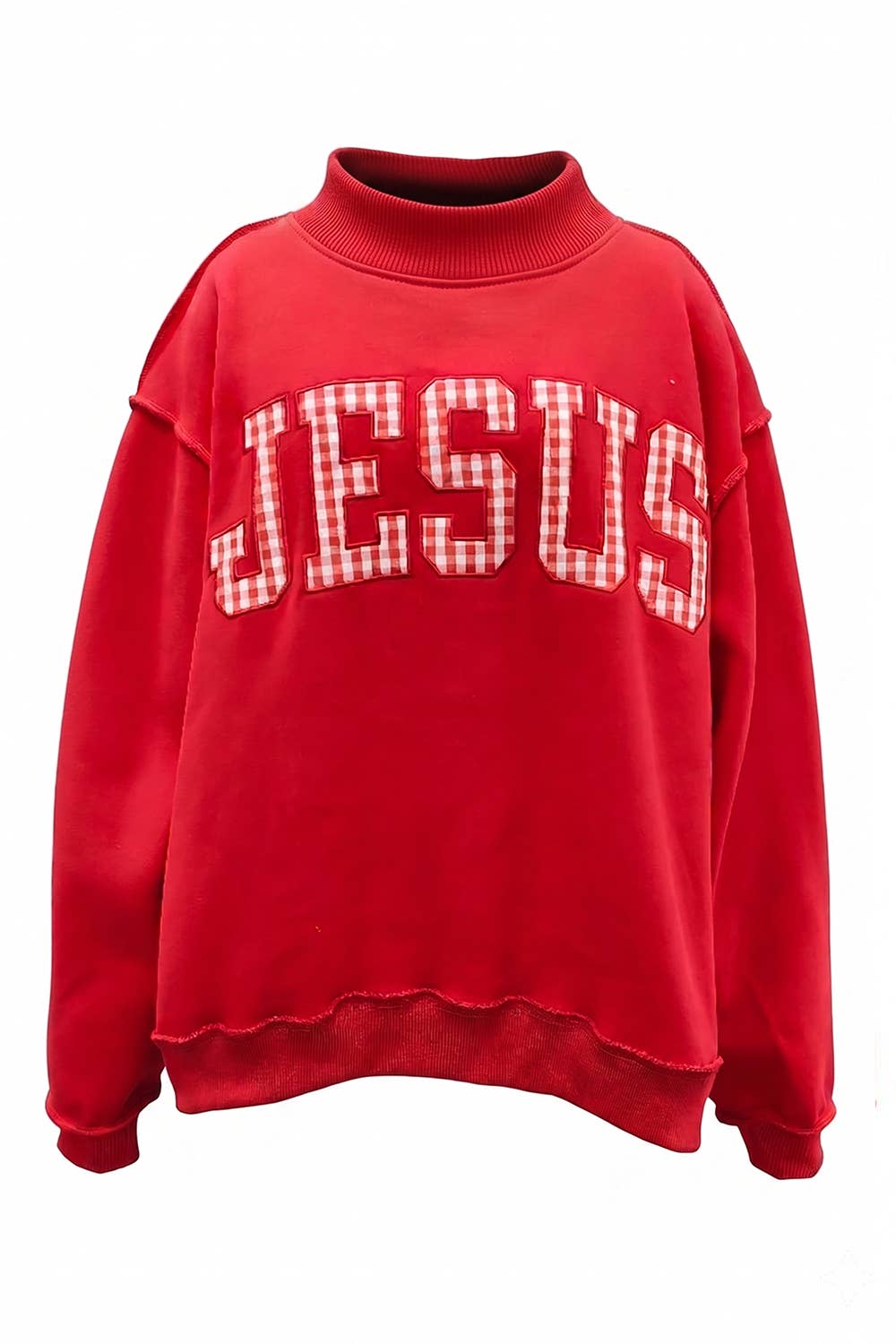 Red Gingham Jesus Mockneck