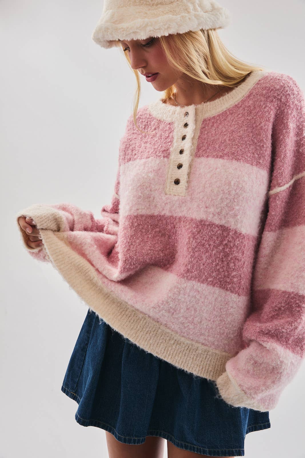 Long Sleeve Knit Henley Sweater Top