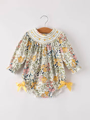 Fall Floral Yellow Bow Baby Romper