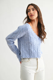 Blue Scallop Knit Cardigan