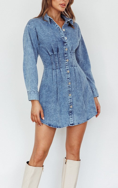 Denim Long Sleeve Mini Dress