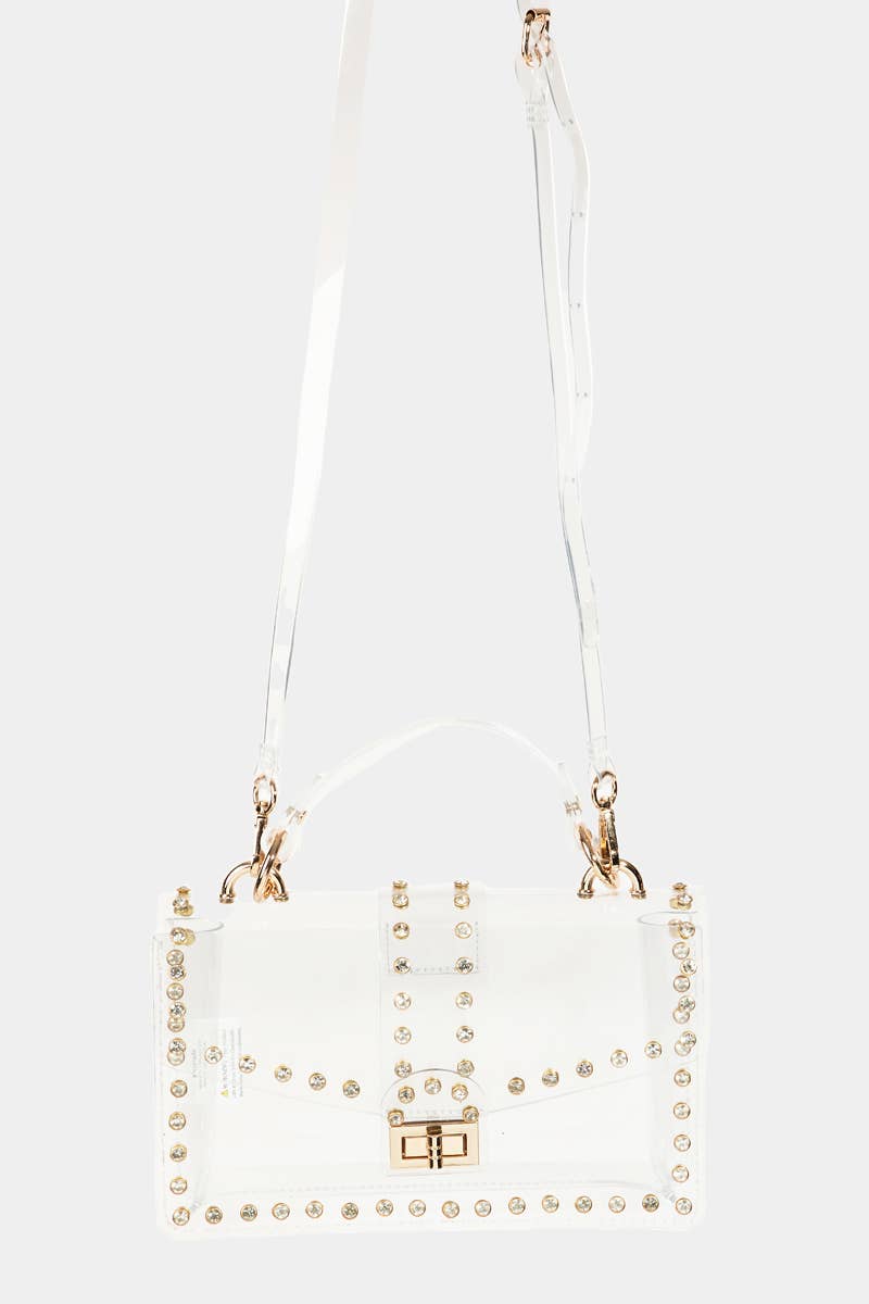 Transparent Rectangle Rhinestone Trim Bag
