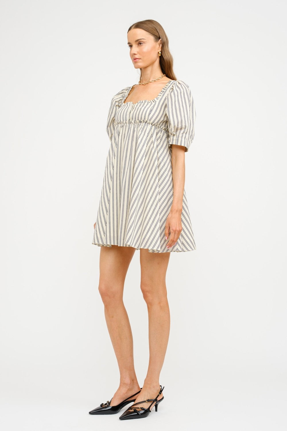 Black & Cream Striped Mini Dress