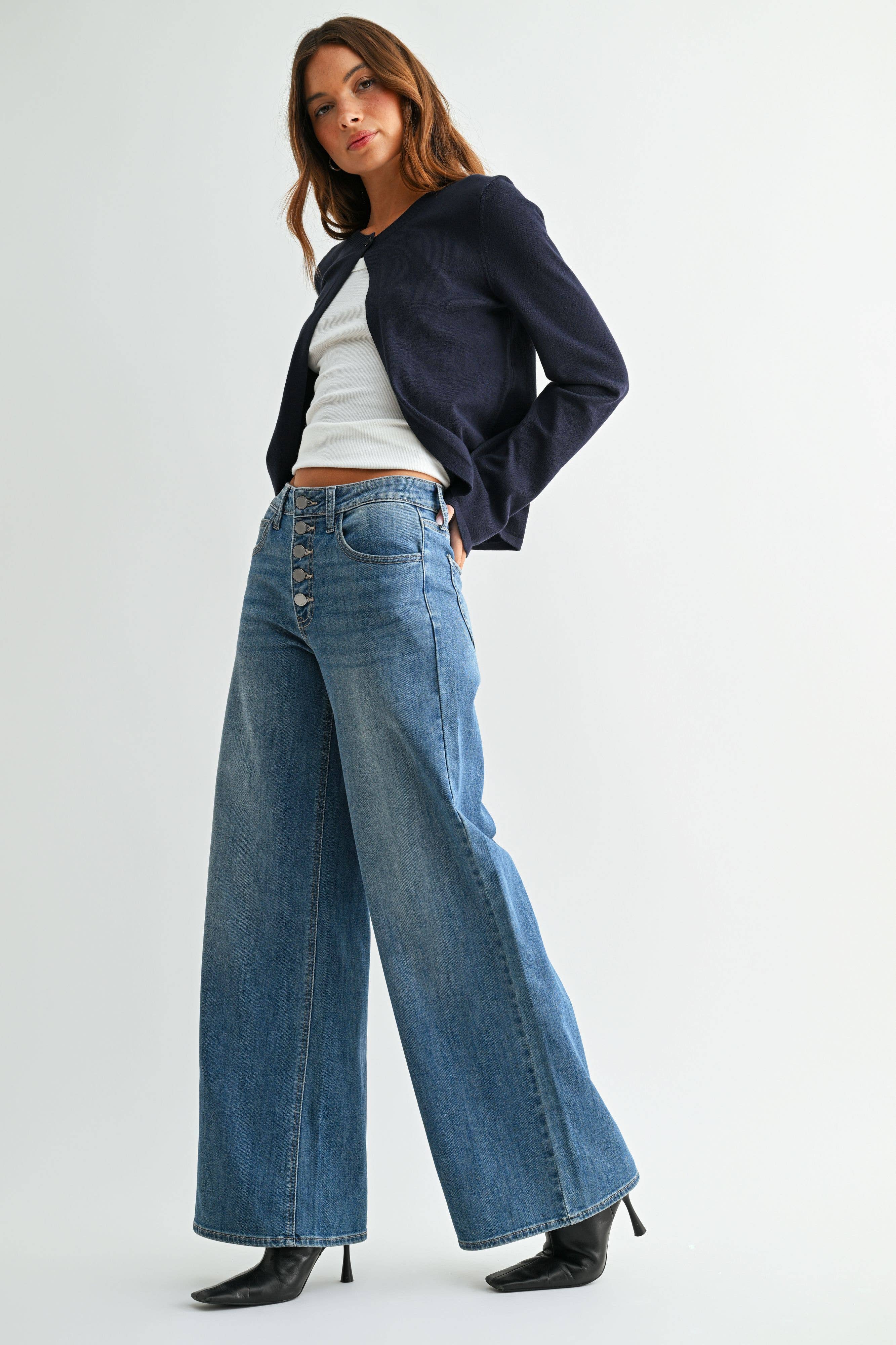 Relaxed Button Down Wide Leg